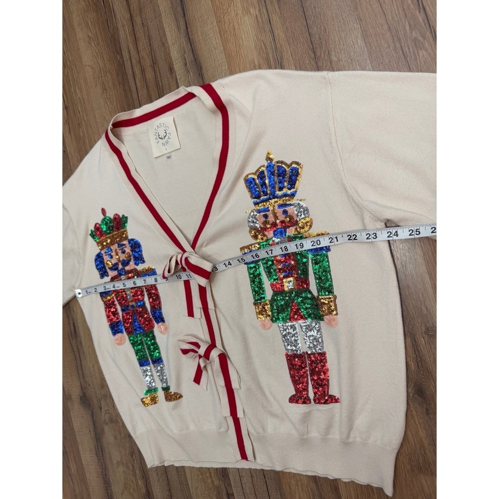 Fantastic‎ Fawn Nutcracker Cardigan Sweater Sequin Holiday L - Picture 9 of 10